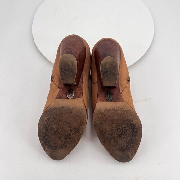 Frye Reina Women Size 5.5M Brown Cognac Suede Side Zip Heel Block Ankle Boot - Picture 11 of 16